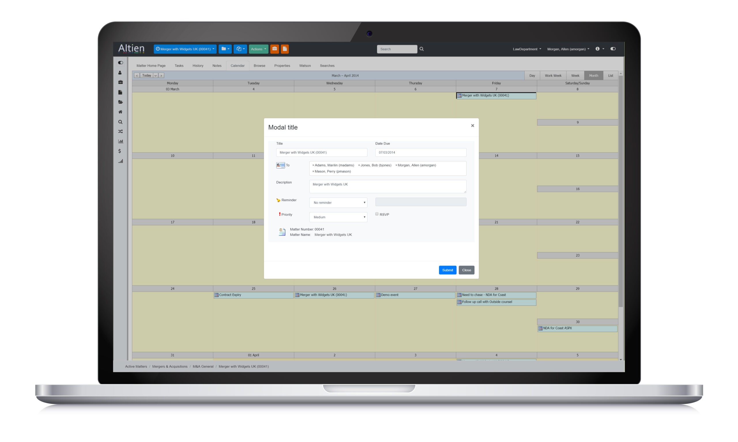 Matter Calendaring